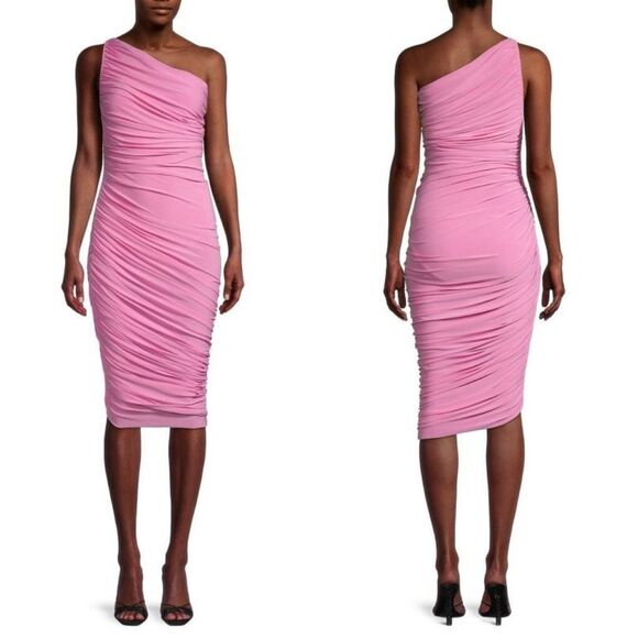 NWT Norma Kamali Diana Ruched One Shoulder Midi Dress Size Small/36 $205